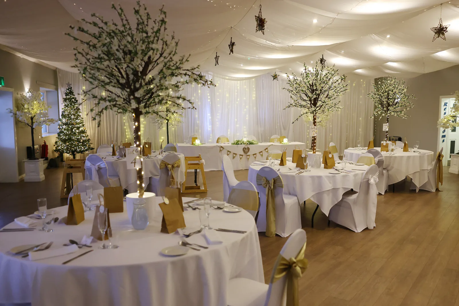 The Hawthwaite Suite dressed for a wedding breakfast