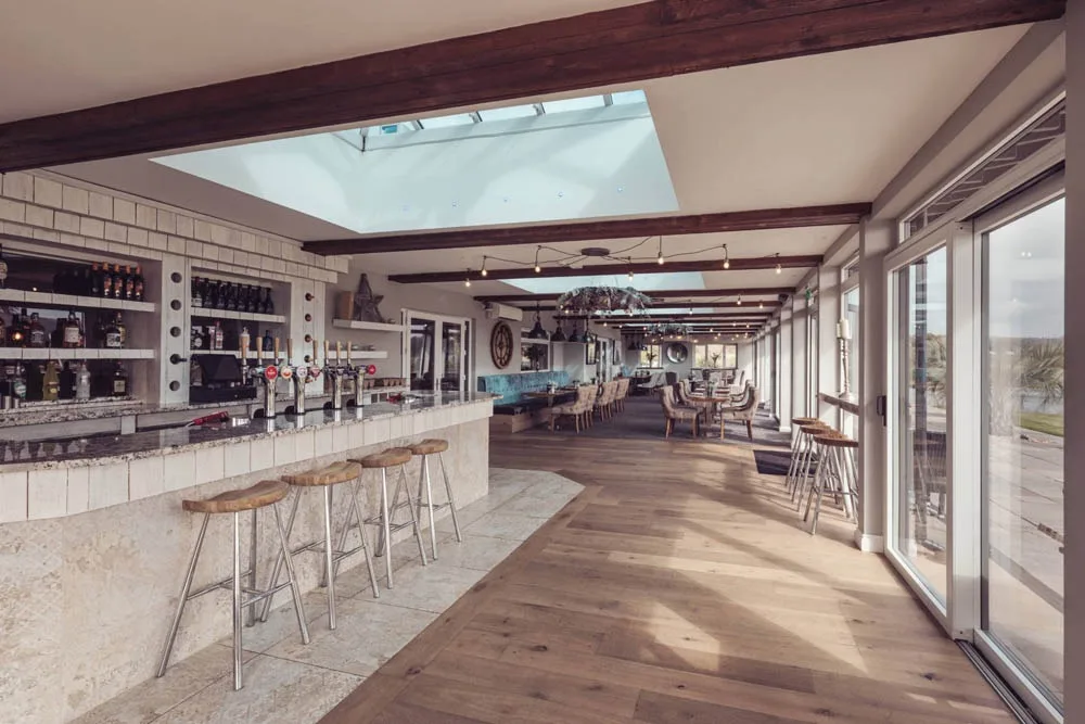 The bar and lounge under the skylight